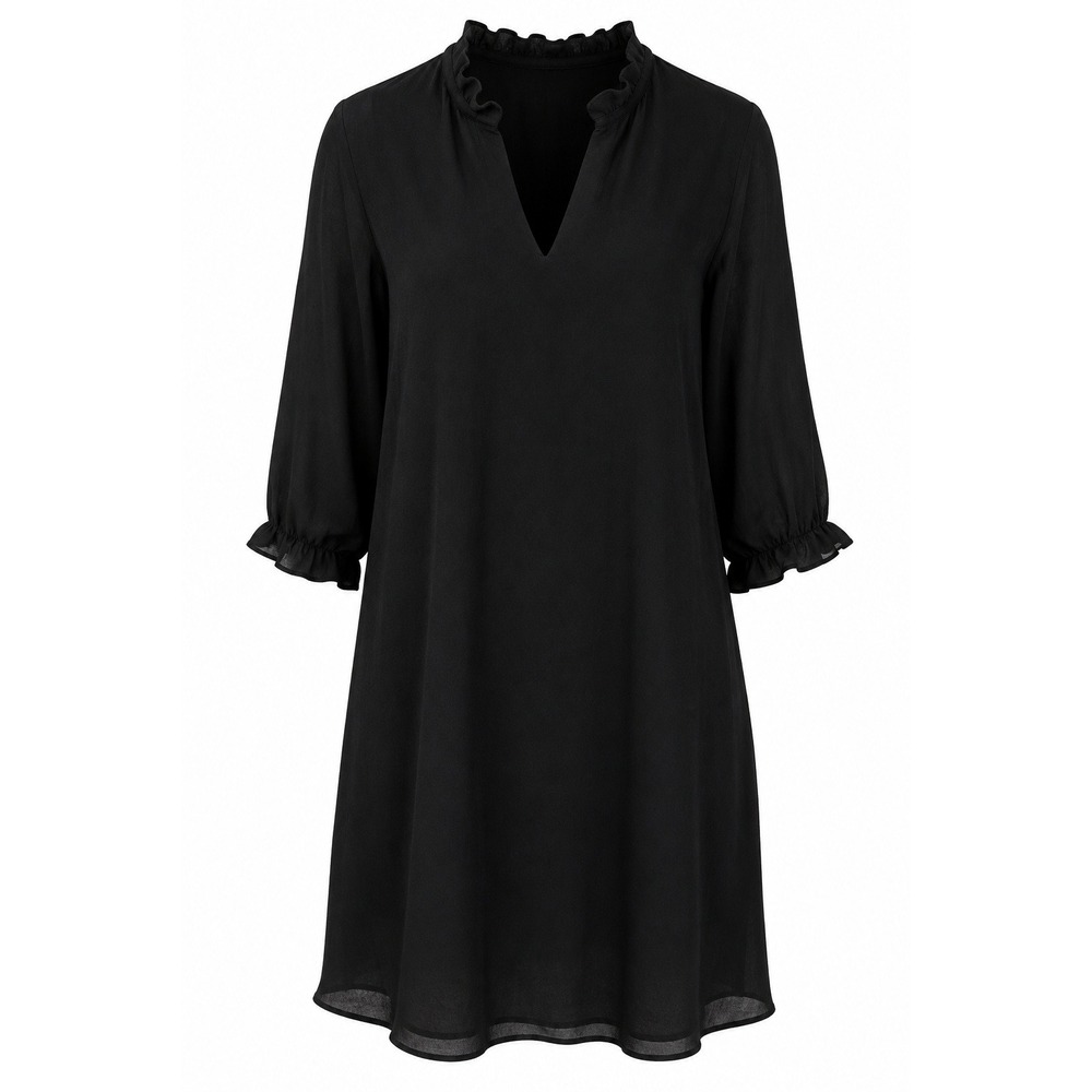 H&M Black Tunic Dress Womens 12 Long Sleeve V Neck Casual Minimalist Simple
